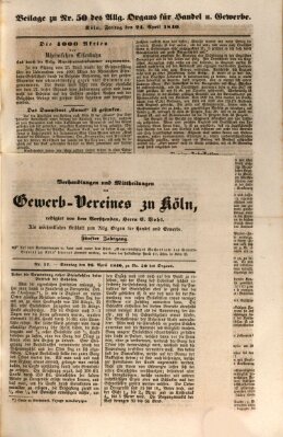 Allgemeines Organ für Handel und Gewerbe und damit verwandte Gegenstände Sonntag 26. April 1840