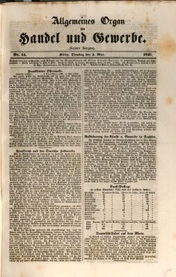 Allgemeines Organ für Handel und Gewerbe und damit verwandte Gegenstände Dienstag 5. Mai 1840