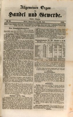 Allgemeines Organ für Handel und Gewerbe und damit verwandte Gegenstände Donnerstag 23. Juli 1840