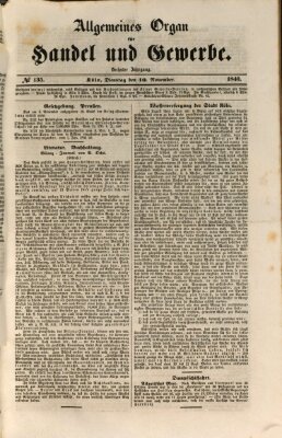 Allgemeines Organ für Handel und Gewerbe und damit verwandte Gegenstände Dienstag 10. November 1840