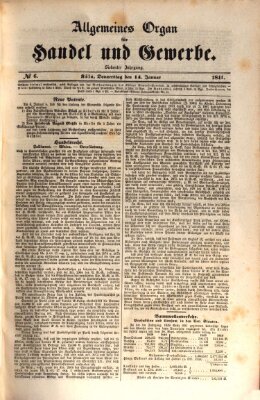 Allgemeines Organ für Handel und Gewerbe und damit verwandte Gegenstände Donnerstag 14. Januar 1841