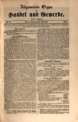 Allgemeines Organ für Handel und Gewerbe und damit verwandte Gegenstände Donnerstag 13. Mai 1841