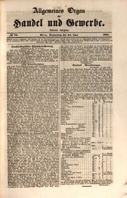 Allgemeines Organ für Handel und Gewerbe und damit verwandte Gegenstände Donnerstag 24. Juni 1841