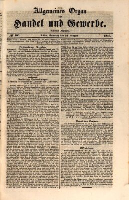 Allgemeines Organ für Handel und Gewerbe und damit verwandte Gegenstände Samstag 21. August 1841