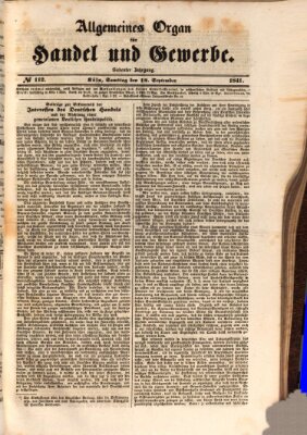 Allgemeines Organ für Handel und Gewerbe und damit verwandte Gegenstände Samstag 18. September 1841
