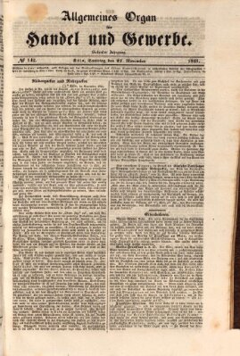 Allgemeines Organ für Handel und Gewerbe und damit verwandte Gegenstände Samstag 27. November 1841