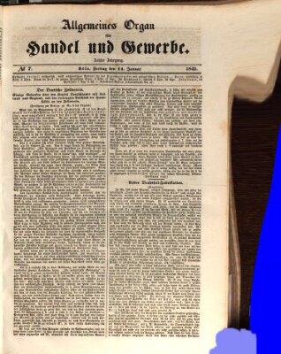 Allgemeines Organ für Handel und Gewerbe und damit verwandte Gegenstände Freitag 14. Januar 1842