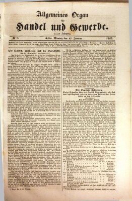 Allgemeines Organ für Handel und Gewerbe und damit verwandte Gegenstände Montag 17. Januar 1842