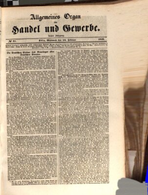 Allgemeines Organ für Handel und Gewerbe und damit verwandte Gegenstände Mittwoch 16. Februar 1842