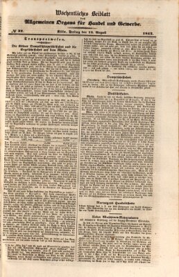 Allgemeines Organ für Handel und Gewerbe und damit verwandte Gegenstände Freitag 19. August 1842