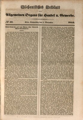 Allgemeines Organ für Handel und Gewerbe und damit verwandte Gegenstände Donnerstag 7. November 1844
