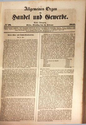 Allgemeines Organ für Handel und Gewerbe und damit verwandte Gegenstände Dienstag 11. Februar 1845