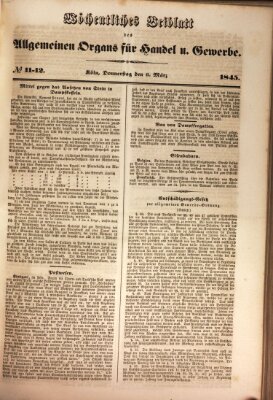 Allgemeines Organ für Handel und Gewerbe und damit verwandte Gegenstände Donnerstag 6. März 1845