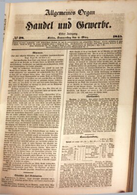 Allgemeines Organ für Handel und Gewerbe und damit verwandte Gegenstände Donnerstag 6. März 1845