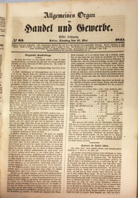 Allgemeines Organ für Handel und Gewerbe und damit verwandte Gegenstände Dienstag 27. Mai 1845