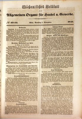 Allgemeines Organ für Handel und Gewerbe und damit verwandte Gegenstände Samstag 1. November 1845
