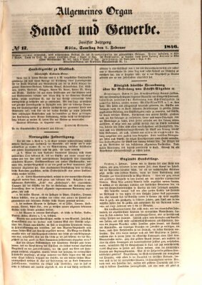 Allgemeines Organ für Handel und Gewerbe und damit verwandte Gegenstände Samstag 7. Februar 1846