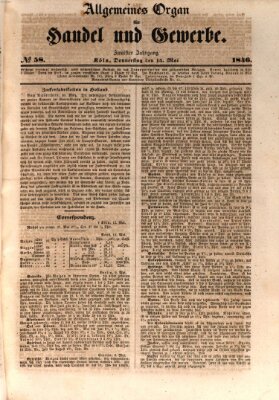 Allgemeines Organ für Handel und Gewerbe und damit verwandte Gegenstände Donnerstag 14. Mai 1846