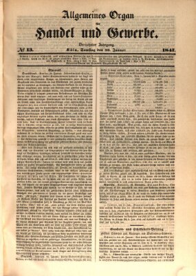 Allgemeines Organ für Handel und Gewerbe und damit verwandte Gegenstände Samstag 30. Januar 1847