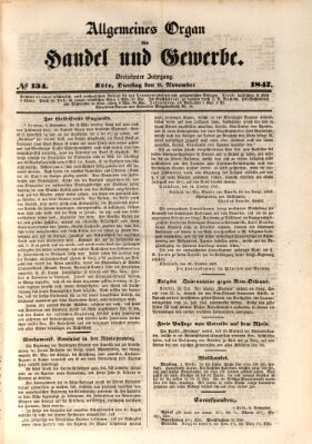 Allgemeines Organ für Handel und Gewerbe und damit verwandte Gegenstände Dienstag 9. November 1847