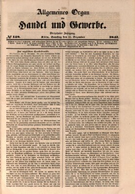 Allgemeines Organ für Handel und Gewerbe und damit verwandte Gegenstände Samstag 11. Dezember 1847