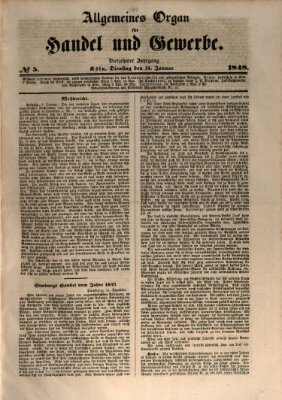Allgemeines Organ für Handel und Gewerbe und damit verwandte Gegenstände Dienstag 11. Januar 1848