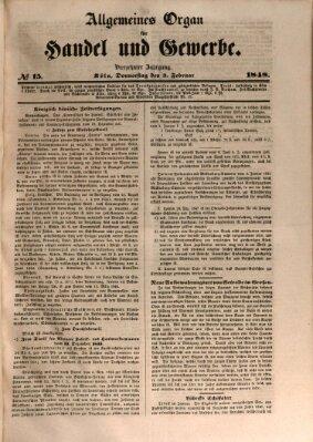 Allgemeines Organ für Handel und Gewerbe und damit verwandte Gegenstände Donnerstag 3. Februar 1848