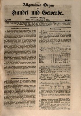 Allgemeines Organ für Handel und Gewerbe und damit verwandte Gegenstände Donnerstag 2. März 1848