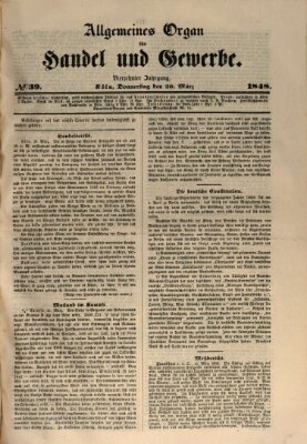 Allgemeines Organ für Handel und Gewerbe und damit verwandte Gegenstände Donnerstag 30. März 1848