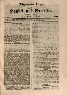 Allgemeines Organ für Handel und Gewerbe und damit verwandte Gegenstände Dienstag 11. Juli 1848