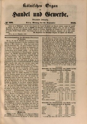 Kölnisches Organ für Handel und Gewerbe (Allgemeines Organ für Handel und Gewerbe und damit verwandte Gegenstände) Montag 25. September 1848