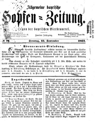 Allgemeine bayrische Hopfen-Zeitung (Allgemeine Hopfen-Zeitung) Montag 15. September 1862