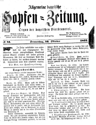 Allgemeine bayrische Hopfen-Zeitung (Allgemeine Hopfen-Zeitung) Donnerstag 16. Oktober 1862