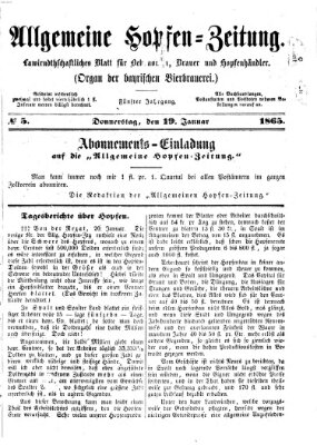 Allgemeine Hopfen-Zeitung Donnerstag 19. Januar 1865