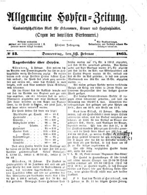 Allgemeine Hopfen-Zeitung Donnerstag 16. Februar 1865