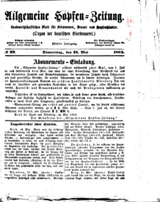 Allgemeine Hopfen-Zeitung Donnerstag 18. Mai 1865