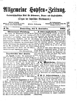 Allgemeine Hopfen-Zeitung Donnerstag 7. September 1865