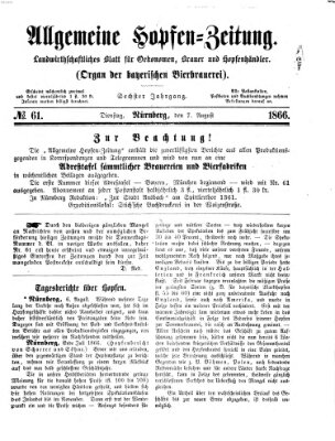 Allgemeine Hopfen-Zeitung Dienstag 7. August 1866
