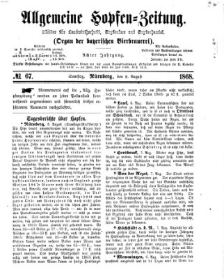 Allgemeine Hopfen-Zeitung Samstag 8. August 1868