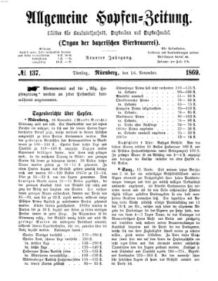 Allgemeine Hopfen-Zeitung Dienstag 16. November 1869