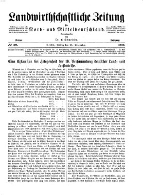 Landwirthschaftliche Zeitung für Nord- und Mittel-Deutschland Freitag 25. September 1857