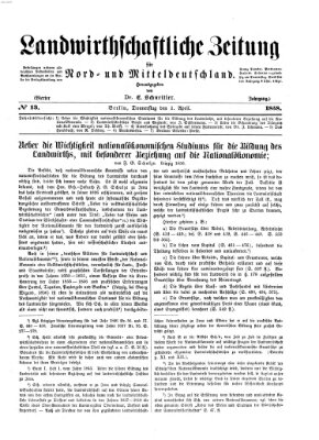 Landwirthschaftliche Zeitung für Nord- und Mittel-Deutschland Donnerstag 1. April 1858