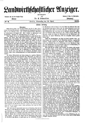 Landwirthschaftliche Zeitung für Nord- und Mittel-Deutschland Donnerstag 22. April 1858