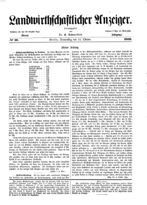 Landwirthschaftliche Zeitung für Nord- und Mittel-Deutschland Donnerstag 14. Oktober 1858