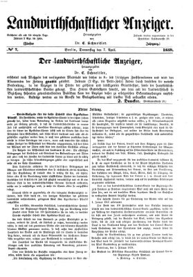 Landwirthschaftliche Zeitung für Nord- und Mittel-Deutschland Donnerstag 7. April 1859