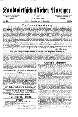 Landwirthschaftliche Zeitung für Nord- und Mittel-Deutschland Donnerstag 1. September 1859