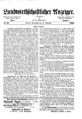 Landwirthschaftliche Zeitung für Nord- und Mittel-Deutschland Donnerstag 22. September 1859