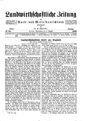 Landwirthschaftliche Zeitung für Nord- und Mittel-Deutschland Donnerstag 9. August 1860