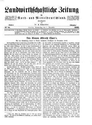 Landwirthschaftliche Zeitung für Nord- und Mittel-Deutschland Donnerstag 1. November 1860