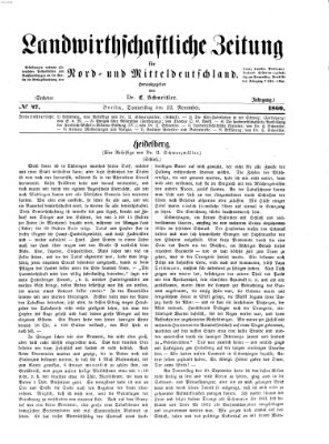 Landwirthschaftliche Zeitung für Nord- und Mittel-Deutschland Donnerstag 22. November 1860